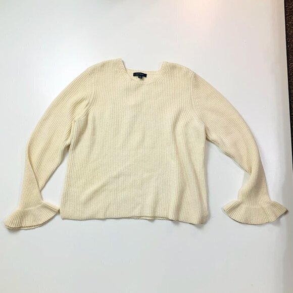 NWT Ann Taylor Sweater Knit Neutral Cream Ruffle Cuff Ribbed Bell Sleeve Plus - Picture 8 of 9